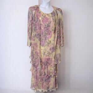 Vintage Cattiva New York Plus 16W Floral Formal Dress Jacket Set Mother of Bride